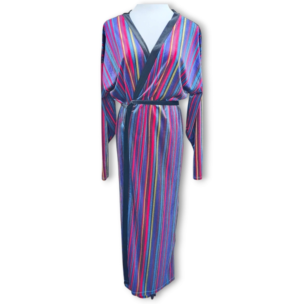 Zara Velvet Striped Belted Kimono Duster Wrap Dress Small NWOT